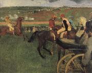 Edgar Degas On the race place Jockeys next to a carriage oil